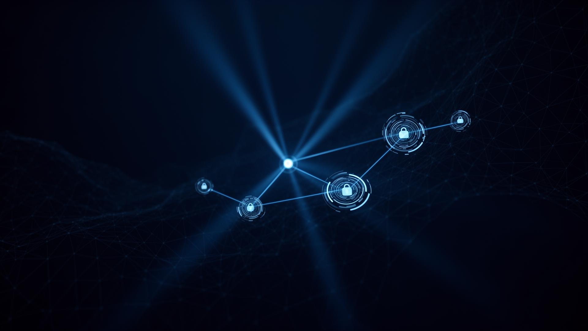 Abstract visualization of secure AI network nodes